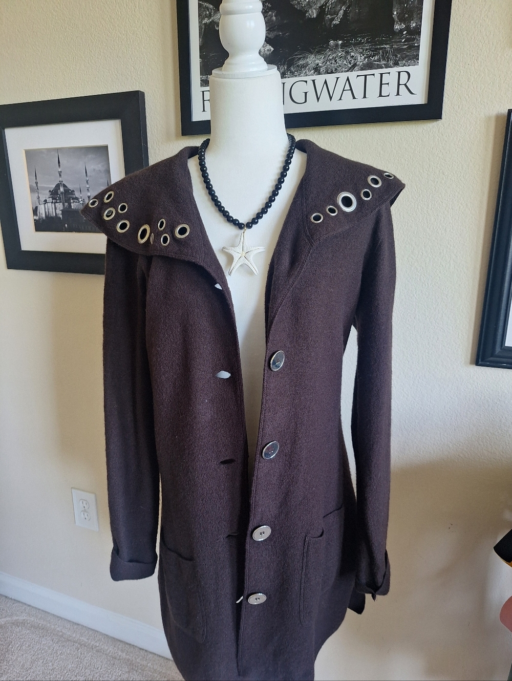Women's Dark Brown Eyelet-Trim Sweater Size M